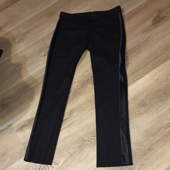 THEORY WOOL NWOT BLACK TUXEDO STRAIGHT LEG SATIN SIDE BELTED PANTS SIZE 10 luvvv - Picture 2 of 11